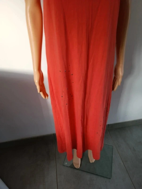 Vestido longo coral Miss Captain T2/M 100% algodão strass verão praia boêmio – photo 10